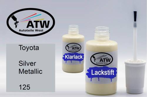 Toyota, Silver Metallic, 125: 20ml Lackstift + 20ml Klarlack - Set, von ATW Autoteile West.